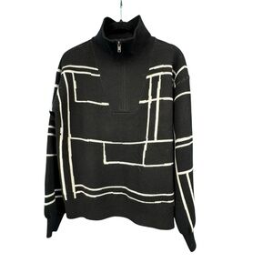 Nine West Black and White Zip Up Sweater